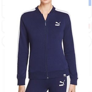 NWT Puma Blue & White Tricot Racing Stripe Logo Zip Front Track Jacket Size XL